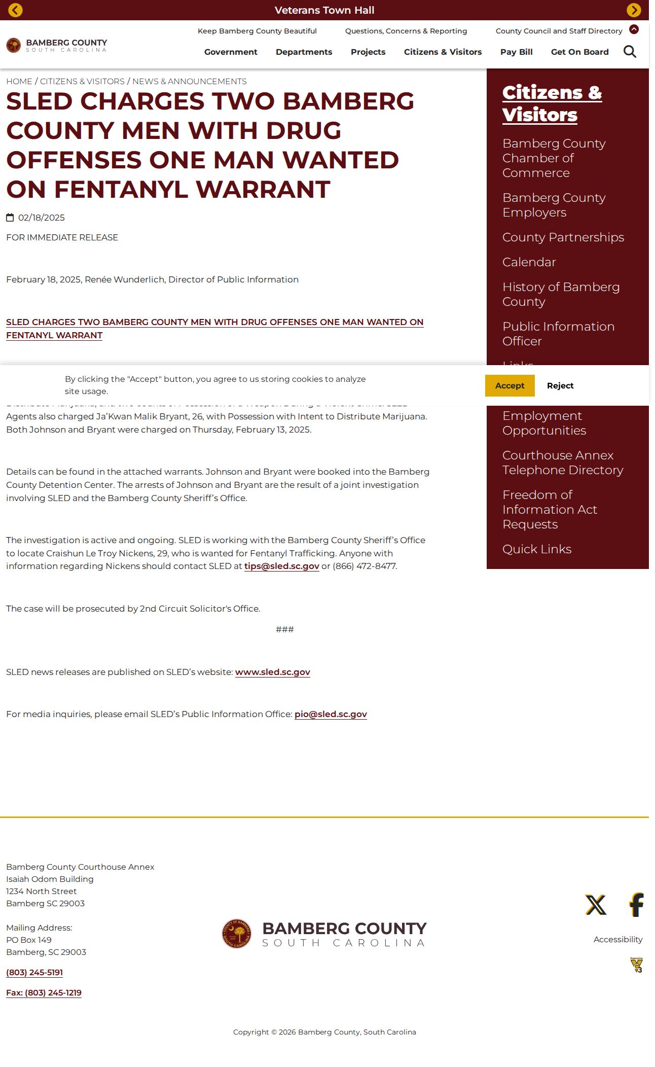 Bamberg County dated SLED wanted appeal source page