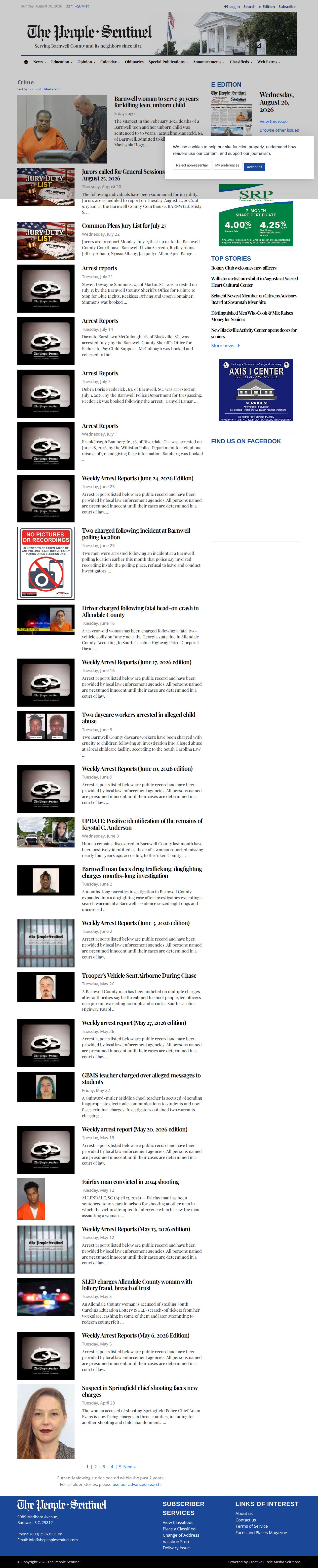 Bamberg County crime news source page from The People-Sentinel